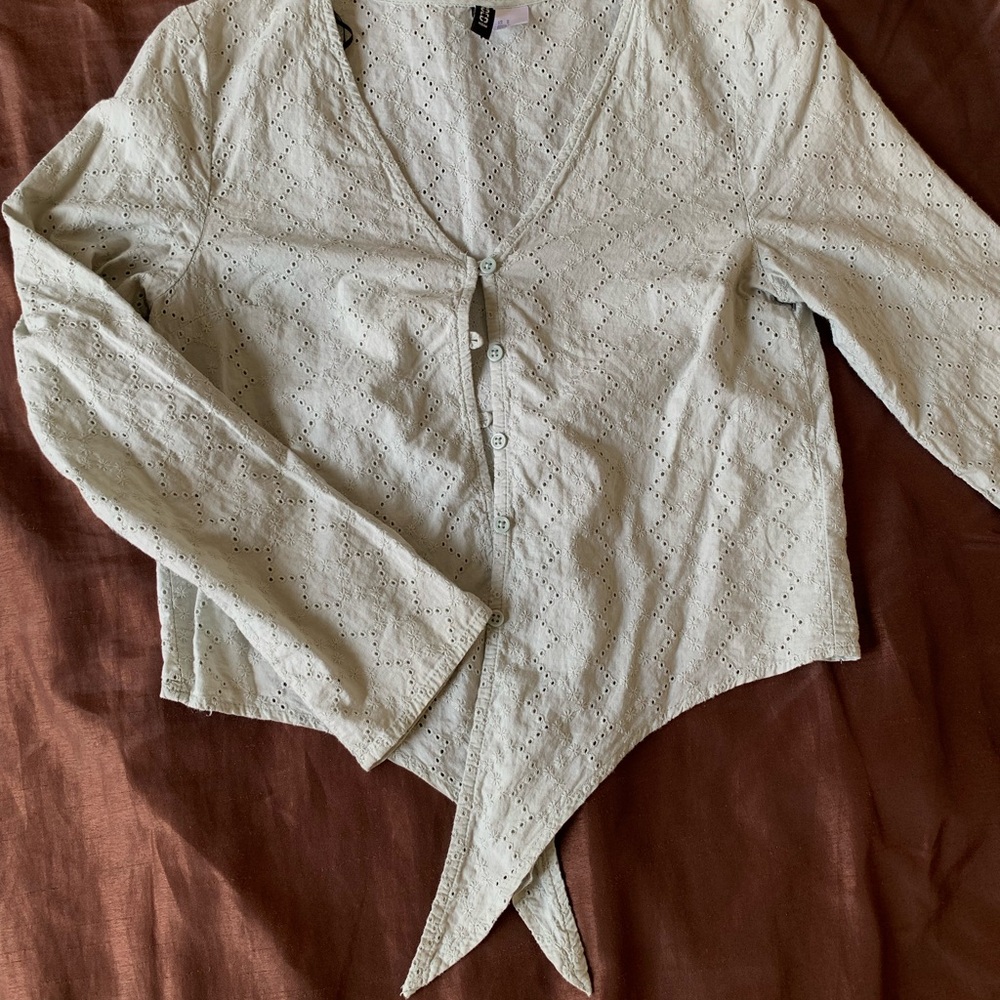 Cream Asymmetrical Long Sleeve Blouse